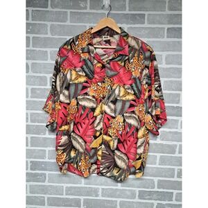 Vintage Cheetah/Botanical Pattern Short Sleeve Blouse/Women's Shirt‎ Size XL